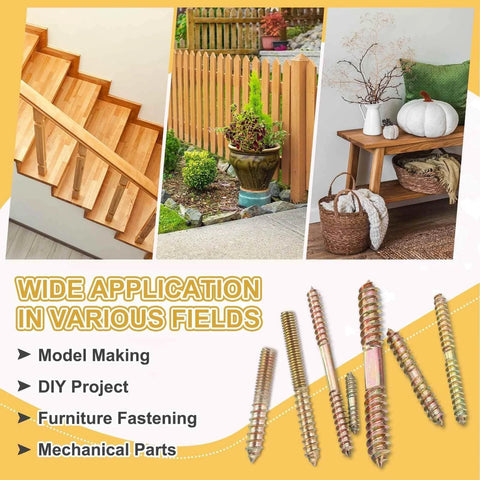 30 Pack M6x45 Hanger Bolts Double Headed Self-Tapping Wood Dowel Screws Carbon Steel Zinc Finish for wood joints and furniture