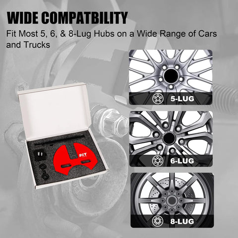 Wheel Hub Removal Tool Set For Cars And Trucks Compatible With 5, 6, And 8 Lug Hubs Non Destructive Hub Removal Kit with compatibility chart