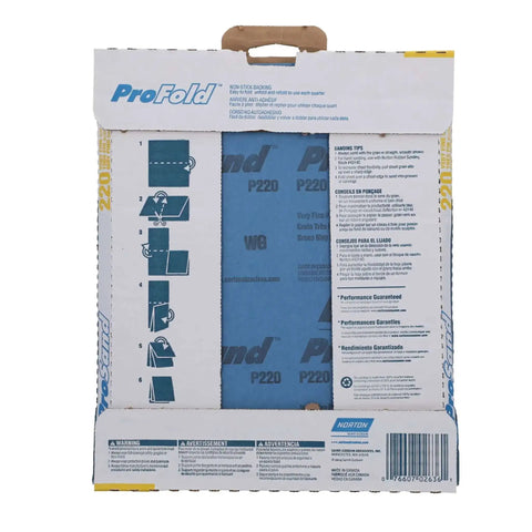 ProSand 11 Inch By 9 Inch Sanding Sheet 220 Grit Very Fine Aluminum Oxide Abrasive With Durable Paper Backing packaging showing folded sheets