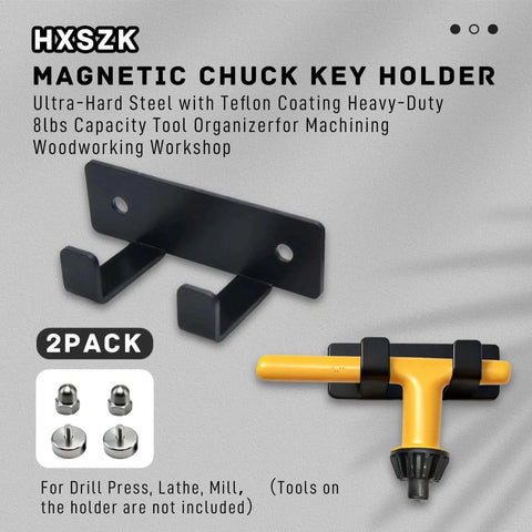 Magnetic Chuck Key Holder 2 Pack for Drill Press Lathe and Milling Machine, Ultra Hard Steel with Teflon Coating