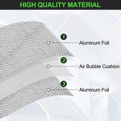 Diagram of Double Bubble Reflective Insulation Roll 23.6 Inch By 10 Ft Aluminum Foil Wrap with labeled layers of foil and air bubble cushion