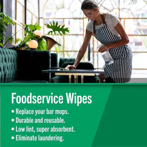 Waitress using Foodservice Reusable Paper Towels 13x20 Inch Quarter Fold 200 Count Pink Towels in café