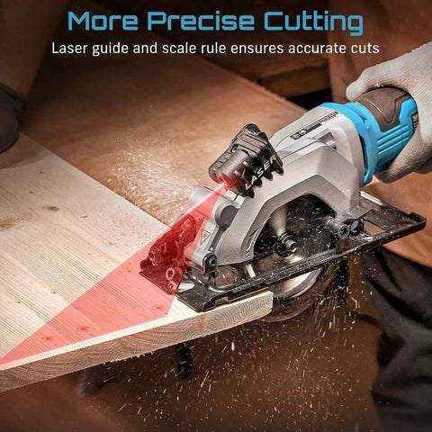 Mini Circular Saw With Laser Guide For Precise Wood Metal Tile And Plastic Cuts Seesii Corded 4.8 Amp 4000 RPM in use on wood