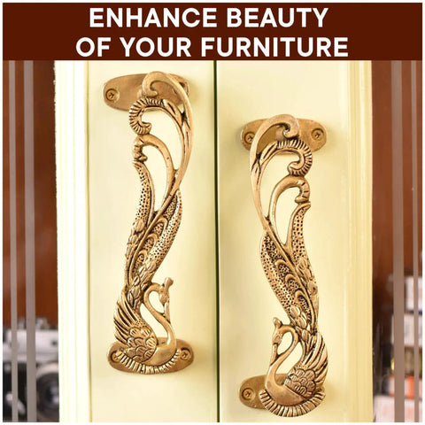 Peacock Inspired Decorative Door Handles Set One Pair for Interior Doors and Cabinets Vintage Style Pulls in Antique Brass Gold Finish