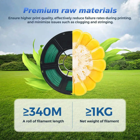 Rapid PLA Filament 1.75mm Aurora Green 1kg Spool for 3D Printing with premium raw materials and filament length details.