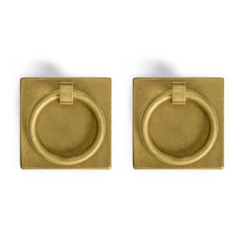 Ring Plate Pulls Set Of 2 In Solid Brass For Cabinets And Furniture 2.36 Inches Wide, 2.36 Inches High And 0.74 Inches Deep, Includes 40 Mm Screws