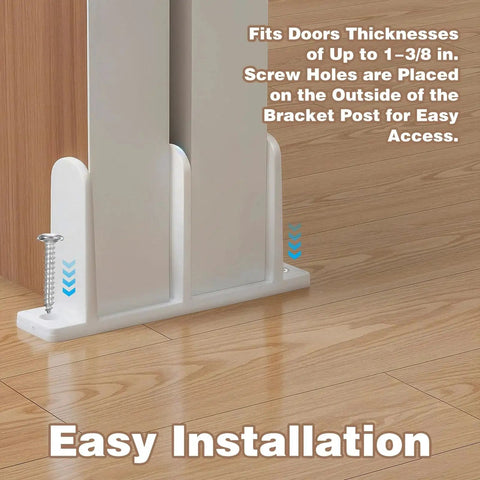 12 Pack Sliding Closet Door Floor Guides, Universal ABS Bottom Guides For 1-3/8 Inch Thick Doors, installed on floor with easy access screws.