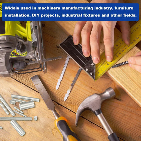 316 Stainless Steel Dowel Pins, 12 Pcs, 6x12 Mm on workbench with measuring tools, saw, hammer, DIY project setting