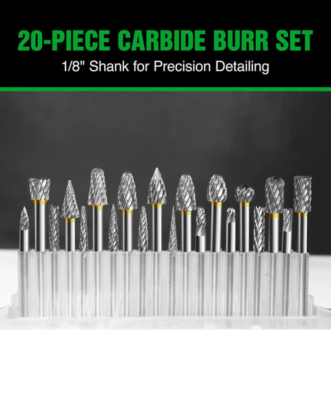 20 Piece Double Cut Carbide Bur Set With 1/8 Inch Shank For Die Grinder Bits Ideal For Milling Carving Engraving Deburring