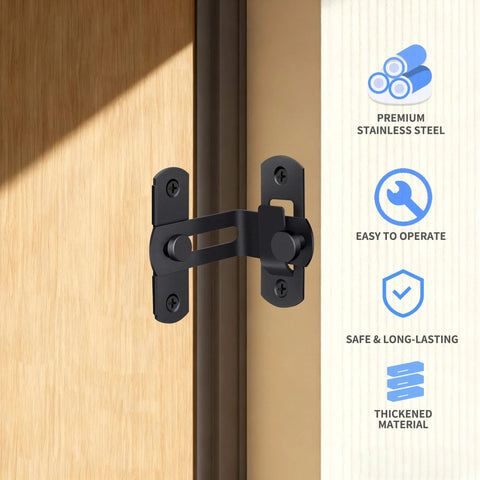 Heavy Duty 90 Degree Barn Door Flip Lock for Privacy and Security on Sliding Barn Doors Wood Fences and Gates, shown installed on door