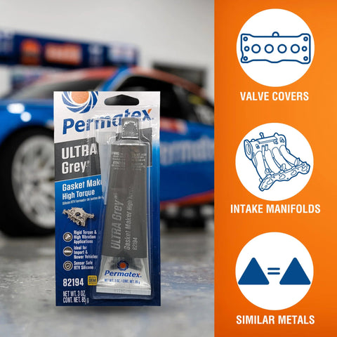 Permatex Ultra Grey gasket maker high-torque RTV silicone, 3.5 oz tube