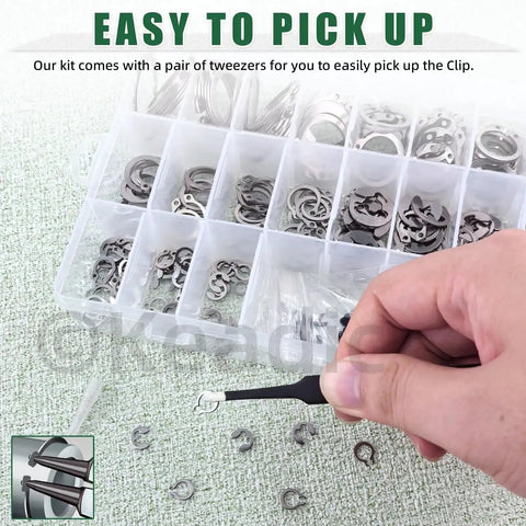 Heavy Duty C Clip And E Clip Snap Ring Set Kit 303 Pcs With 21 C Clip Sizes M4 To M28 And 10 E Clip Sizes 1.5mm To 10mm Plus Tweezers