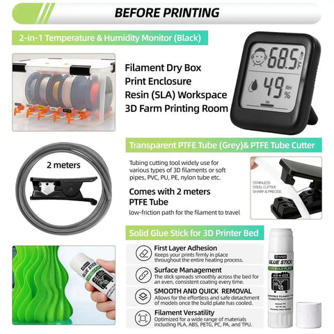 Must Have 76 Piece 3D Printer Tools Kit With Bag Includes Digital Caliper Hygrometer PTFE Tube Deburring Tool Scrapers Nozzle Cleaning And More For Bambu Lab Ender 3 And Other FDM SLA Printers with PTFE tube and hygrometer