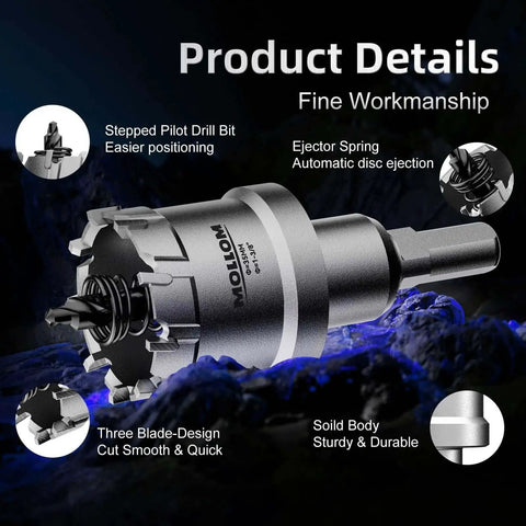 Heavy Duty Carbide Hole Saw Kit One And One Quarter Inch With 2 Pilot Bits For Stainless Steel Mild Steel Iron Copper Brass And Plastic, 9 Tungsten Carbide Teeth