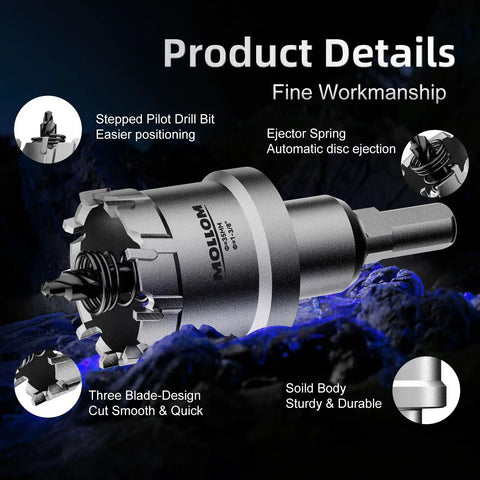 Beefy Heavy Duty Carbide Hole Saw Kit Half Inch 13mm with 2 Pilot Bits for Fast Cuts in Stainless Steel Mild Steel Iron Copper Brass
