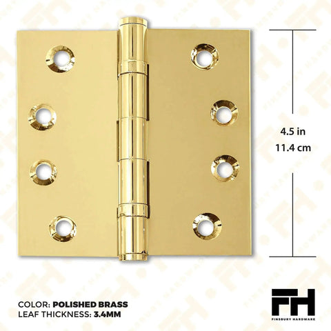 Beefy Solid Brass Door Hinges, Heavy Duty Ball Bearing, Polished Tarnish Aged Patina Gold, 4.5 By 4.5 Inches, Non Lacquered Brass