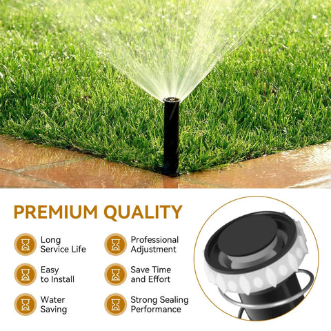 Sprinkler check valve for Hunter Pro Spray irrigation; black valve stem with lawn spray and valve core close-up.