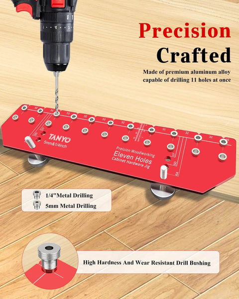 11 Hole Shelf Pin Jig For Cabinets And Wardrobes, Adjustable Shelf Hole Jig With One Quarter Inch And Five Mm Drill Bits, Self Contained Clamping Function, Cabinet Hardware Jig And Woodworking Drill Guide, A Real Time Saving Workhorse
