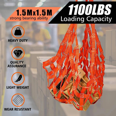 Heavy Duty Cargo Lifting Net 4.92x4.92 Ft Hoist 1100 Lbs Nylon Sling With 10 To 12 Cm Square Holes For Rigging in use