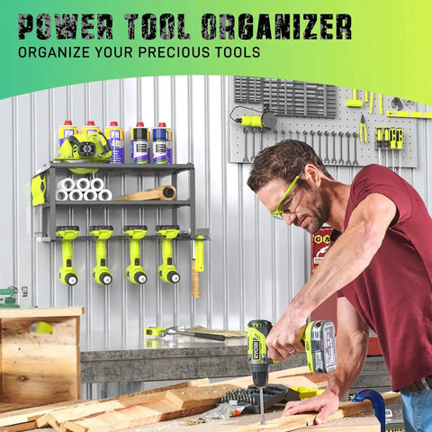 Heavy Duty Power Tool Organizer Wall Mount Rack With 3 Layers And 4 Drill Holders Floating Tool Shelf for garage