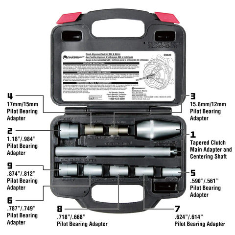 Metric And SAE Clutch Alignment Tool Set, 8-Piece Universal Pilot Tool, adapters labeled in carry case for installation precision