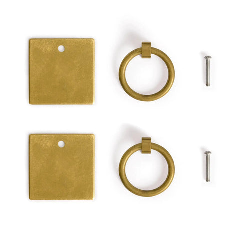 Ring Plate Pulls Set Of 2 In Solid Brass For Cabinets And Furniture 2.36 Inches Wide, 2.36 Inches High And 0.74 Inches Deep