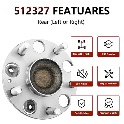 Two Pack Premium Quality Rear Wheel Bearing Hub Assembly Replacement Fits Acura TSX 2004 2005 2006 2007 2008 And Honda Accord 2005 2006 2007 Direct Fit Wheel Hub Bearing Set with ABS encoder
