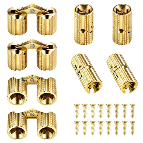 8 Pcs Brass Hidden Barrel Hinges 8 Mm Concealed Furniture Fittings With 180 Degree Opening For Jewelry Boxes Cabinets And Wood Craft