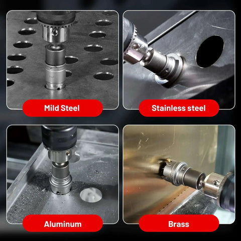Quick Change 9 Piece Hole Saw Kit Heavy Duty With Tungsten Carbide Cutters for Stainless Steel and Sheet Metal drilling in metal surfaces