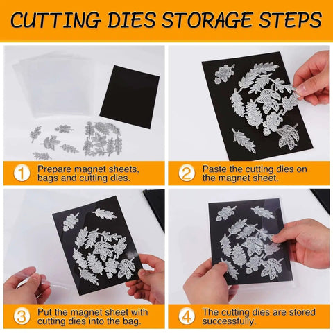 Steps to use 20 Piece Stamp And Die Storage Set With 10 Magnetic Sheets And 10 Storage Bags For Die Cutting And Scrapbooking