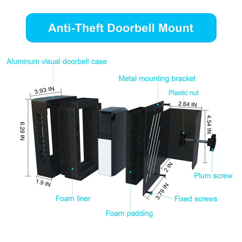 Exploded view of All Metal Anti Theft Doorbell Mount No Drill Needed Sturdy Bracket Protects Your Doorbell From Theft Motion Sensor Compatible