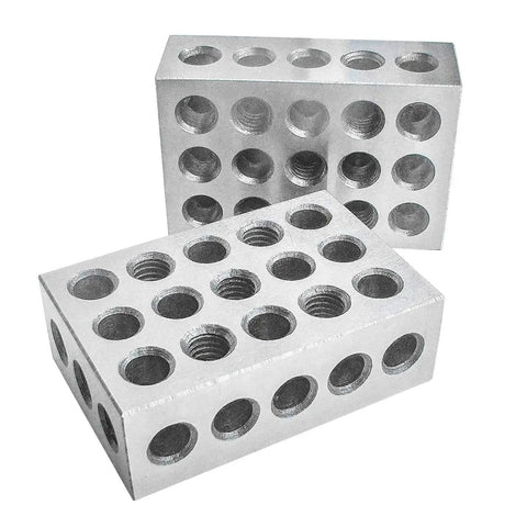 Ultra Precision 1 Pair 1-2-3 Machinist Block Set In Hardened Steel With 0.0002 Inch Height Tolerance And 23 Holes For Precise Layout