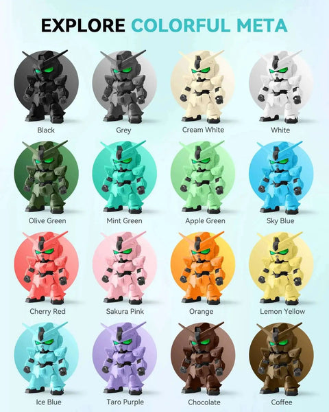 Explore colorful Meta filament color options including mint green, matching High Speed PLA Meta Filament for 3D Printing.