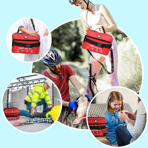 Pro Grade 435 Piece First Aid Kit With Compartments And Compressed Gauze For Home Camping Travel Backpacking Boat Car Or Outdoors Red SuccorWare Emergency Medical Kit in various outdoor scenarios