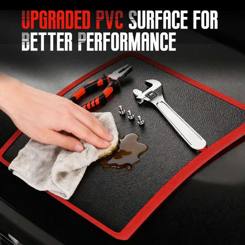 Person using Magnetic Tool Mat 40-Lb Heavy Duty Magnetic Parts Holder Flexible Grip-Ready Non-Slip Tool Organizer With PVC Protection on workbench