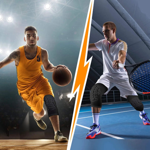 Athletes wearing Compression Knee Pads For Teens And Adults All Around Athletic Knee Protector for basketball and tennis.