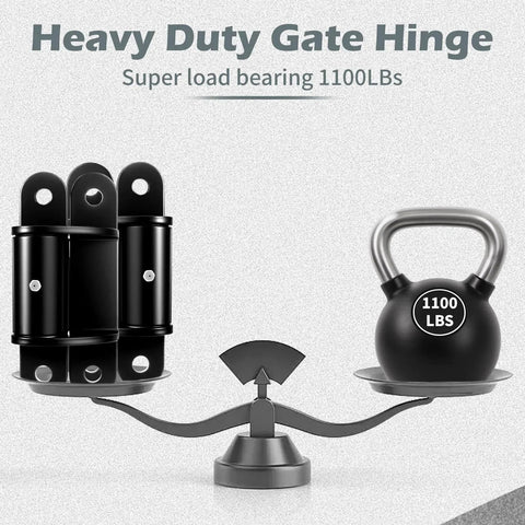 2 Pack 7 Inch Heavy Duty Gate Hinges With 1100 Lbs Maximum Load displayed with a weight to illustrate load capacity