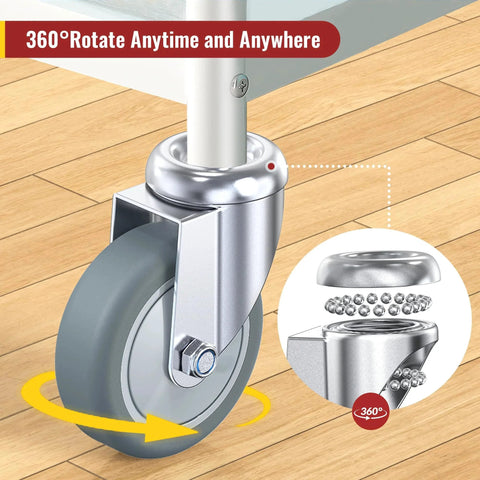 Close-up of 3 inch swivel stem caster wheel with 7/16 inch stem diameter, TPR rubber, showcasing 360° rotation, ideal for heavy duty use.