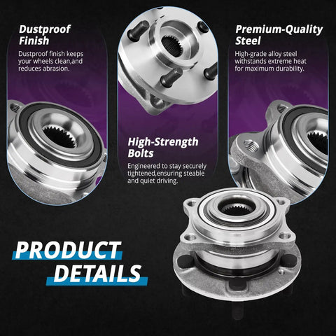 Product details of 4WD Front And Rear Wheel Bearing Hub Assembly Set For AWD Models Only Hyundai Santa Fe 2007 2014 Santa Fe Sport 2013 2014 Veracruz 2007 2012 Sorento 2011 2015 4 Piece Replacement Hubs; showing dustproof finish and high-strength bolts