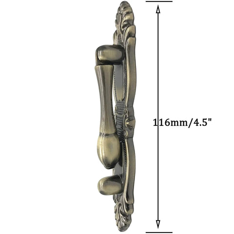 Side view of Antique Bronze Drop Handle Set for Cabinet Doors and Wardrobes With 64mm Center Hole, showing 4.5 inch zinc alloy construction