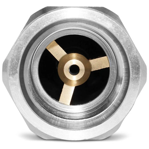 Front view of Summit Hydraulics 3/4 in SAE -12 flat-face hydraulic quick-connect coupling; metal body with brass inner core.