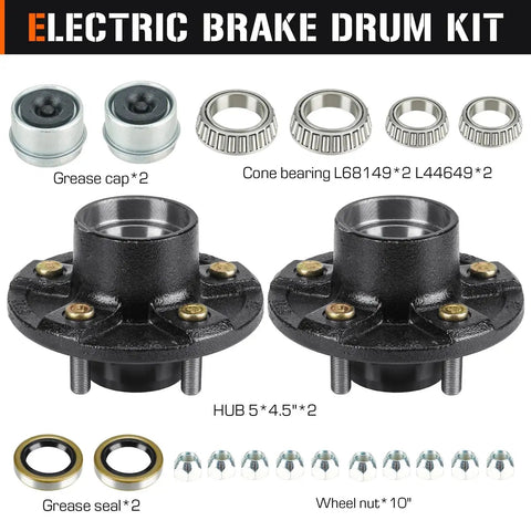 Trailer Hub Idler Kit With 2 Sets Of 5 On 4.5 Inch Bolt Circle For 3500 Lb Axles 1-1/16 To 1-3/8 Inch Tapered Spindle Includes Inner And Outer Cone Bearings Grease Seals Compatible With L68149 And L44649 AEagle