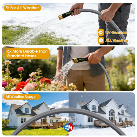 GUKOK garden hose, 100 ft, non-expanding, gray flexible hose for all-weather lawn and garden use.