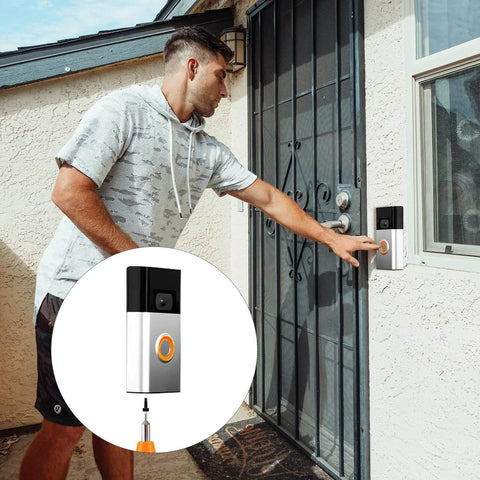 Man installing a video doorbell using 40 Pieces Doorbell Screws Set With T6 Short, T6 Long, T15 Short And T15 Long Replacement Security Screws