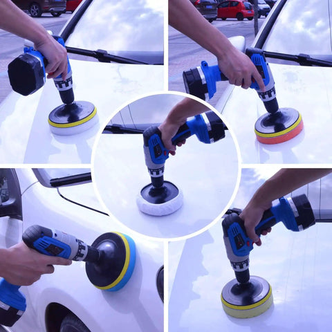 6 Inch Car Polishing And Buffing Sponge Pads Kit With Wool Bonnet Pads For Household Electric Drill And Auto Polisher Includes 8mm M14 Drill Adapter 11 Piece Set For Washing Cleaning Waxing Dusting And Scratch Removal in use on car