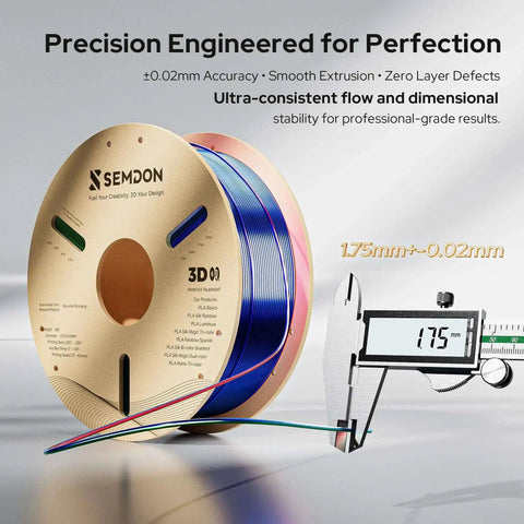 SEMDON silk PLA 3D printer filament spool, triple color gradient (red/blue/green), 1.75 mm, 1 kg