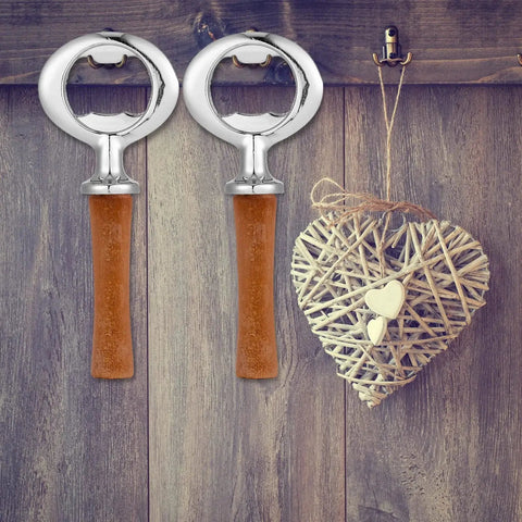 Metal Bottle Opener Set 7 Pcs Bulk Kit With Blank Openers For DIY Crafts And Wood Turning Threaded Beer Openers For Weddings Favors And Party Decor Silver Finish displayed with heart decor