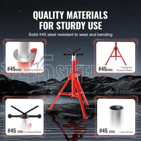 Heavy Duty Pipe Jack Stand With Adjustable Height And Folding Portable 2500 Lb showcasing steel components