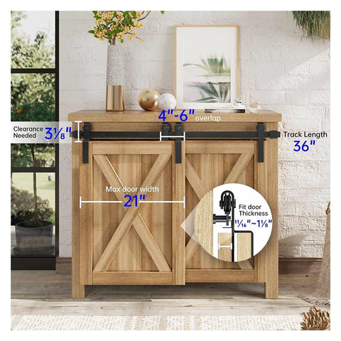 Beefy Heavy Duty Sliding Barn Door Kit For Double Cabinets With Bypass Hardware Smooth Quiet Steel Track And Pulleys Matte Black Finish