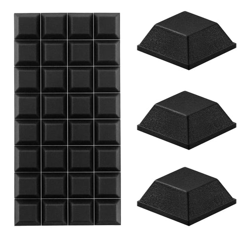 32 Piece Self Adhesive Rubber Feet For Electronics, black pads shown in pack, eco-friendly polyurethane, protective bumpers